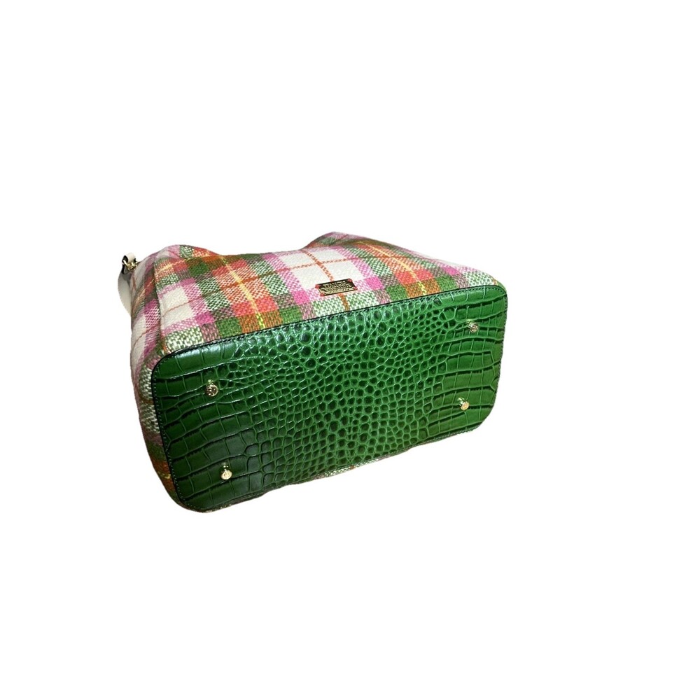 Frances Valentine June Central Park Plaid Wool Leather Embossed Purse Bag Classy - Picture 7 of 16